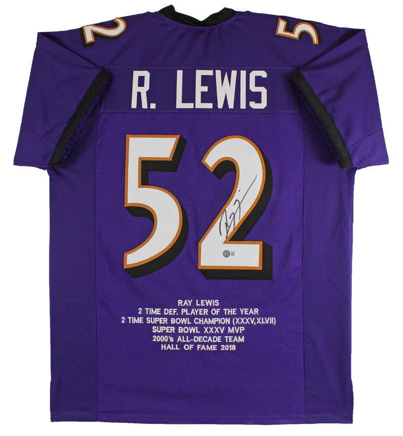 Ray Lewis Signed Purple Pro Style Stat Football Jersey with Beckett Witness